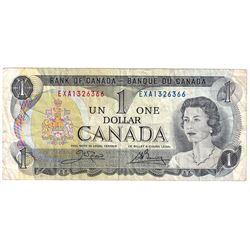 1973 $1 BC-46bT Bank of Canada Note, Crow-Bouey, EXA1326366, F-VF (Note contains 2 small tears on th