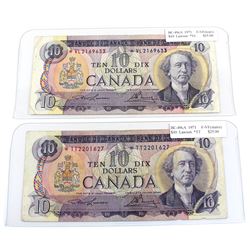 2x 1971 $10 BC-49cA Bank of Canada Notes, Lawson-Bouey Signatures Both F-VF - Prefixes *TT (light st