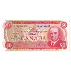 1975 $50 BC-51b Bank of Canada Note, Crow-Bouey, EFA4944633, VF-EF (2 small holes to the left around