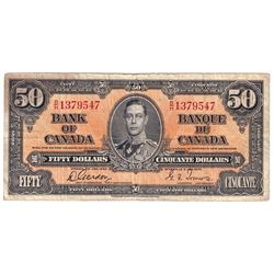 1937 $50 BC-26b, Bank of Canada, Gordon-Towers, B/H1379547, Circulated.