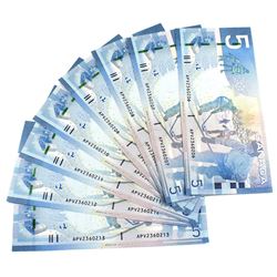 2008 $5 Bank of Canada Notes Jenkins-Carney Signatures with Consecutive Serial Numbers APV2360206-21