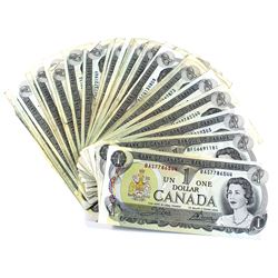 1973 $1 Bank of Canada Notes with a Good Variety of Different Prefixes - 39x Crow-Bouey & 6x Lawson-