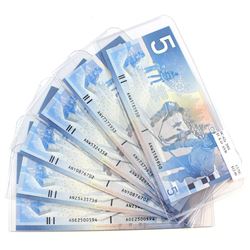 2001 $5 BC-62a Bank of Canada Notes All Different Prefixes Except 2x ANW All UNC. 6pcs