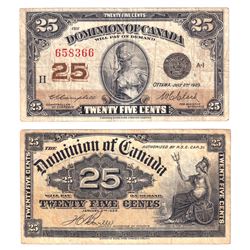 1900 DC-15b Boville & 1923 DC-24d Campbell 25-cent Dominion of Canada Notes Very Fine. 1900 has writ