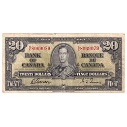1937 $20 BC-25b Bank of Canada, Gordon-Towers, B/E8069079, Fine. Note has some minor damage.
