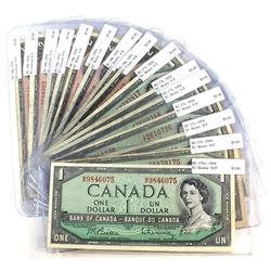15x 1954 Bank of Canada Modified Portrait Notes. You will receive 1x $1 BC-37b-i, 6x $1 BC-37c, 1x $