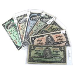Estate Lot of 1937-1967 $1, $2, $5 & $20 Bank of Canada Notes - 1937 $1 Gordon-Towers, 1937 $2 Gordo