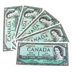 1954 $1 Bank of Canada Modified Portrait Notes Bouey-Rasminsky Signatures with Consecutive Serial Nu