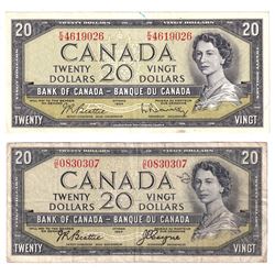 1954 $20 Bank of Canada Notes with Both Devil's Face BC-33b and Modified Portrait BC-41b Varieties. 