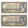 Image 1 : 1954 $20 Bank of Canada Notes with Both Devil's Face BC-33b and Modified Portrait BC-41b Varieties. 