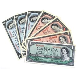1954 Bank of Canada $1, $2 & $5 Modified Portrait Notes Very Fine or Better - $1, 3x $2 & 3x $5. Not