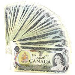 Lot of 36x 1973 $1 Bank of Canada Notes - 21x BC-46a & 15x BC-46b. 36pcs