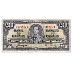 1937 $20 BC-25c, Bank of Canada, Coyne-Towers, K/E6958671, Fine (small pinholes, minor tears and som