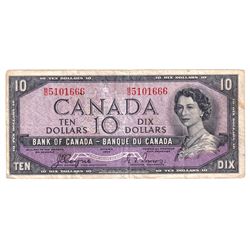 1954 $10 Bank of Canada Devil's Face Note with Neat Serial Number Ending in 666 Beside the Queen's P