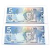 Image 1 : 2006 $5 BC-67a Bank of Canada Notes Jenkins-Dodge Signatures with 3 Digit RADAR Serial Numbers Uncir