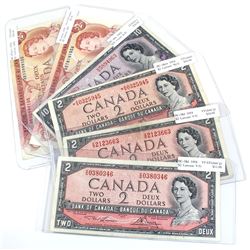 Mixed Lot of 1954 & 1974 $2 and $10 Bank of Canada Notes - 2x 1954 $2 BC-38d prefix V/G, 1954 $2 BC-