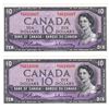 Image 1 : 1954 $10 BC-40b Bank of Canada Notes Beattie-Rasminsky Signatures with Consecutive Serial Numbers E/