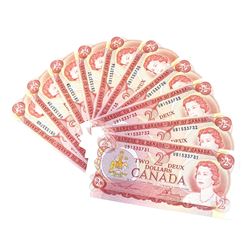 1974 $2 BC-47a Bank of Canada Notes Lawson-Bouey Signature with Consecutive Serial Numbers UB1533731