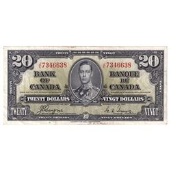 1937 $20 BC-25c, Bank of Canada, Coyne-Towers, J/E7346638, Extra Fine (small tears at top and bottom
