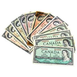 Estate Lot of 1954 $1 Through $50 Bank of Canada Modified Portrait Notes - 4x $1, 5x $2, 2x $10, 2x 