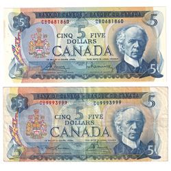 1972 $5 Bank of Canada Notes with 2 Digit & 4 Digit RADAR Serial Numbers - BC-48a 4 Digit RADAR CB06