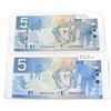 Image 1 : 2004 & 2008 $5 Bank of Canada Notes with 3 & 4 Digit RADAR Serial Numbers - 2004 BC-62b 4 Digit HNR0