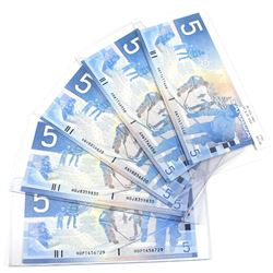 2001 BC-62a & 2005 BC-62b $5 Bank of Canada Notes in UNC Condition - BC-62a Prefixes ANY, ANW, ANV &