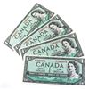 Image 1 : 1954 $1 Bank of Canada Notes Lawson-Bouey Signature with Consecutive Serial Numbers Z/F1863971-974 U