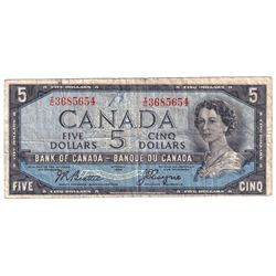 1954 $5 BC-31b Bank of Canada Devil's Face Note, Beattie-Coyne, I/C3685654, Fine (writing '28' and m