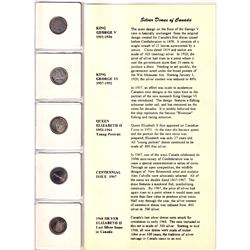 Canada Silver Dimes, Half Dollar & Dollar with informational display folders/Cards. Dates include 19