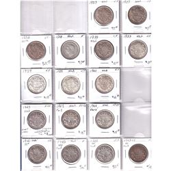 Mixed page of 16x Canadian Silver 50-cent - Oldest Date 1937. Coins vary in grade from Fine to Extra