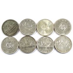 8x Canada Silver Dollar dated 1939, 1961, 1960, 1966 & 1964. 8pcs
