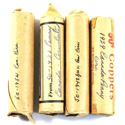 1938, 1939, 1948 & 1954 Canada 1-cent circulated Rolls. 4pcs