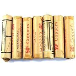 Estate Lot of Canada Mixed Dated 1-cents in Rolls of 50 coins. Dates includes 1938, 1948, 1962 & 196