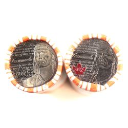 2012 Canada 25-cent Tecumseh Circulated Rolls. One Roll is fully coloured and the other is fully non