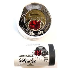 2018 Canada $2 Armistice Some Coloured Original Roll of 25pcs.
