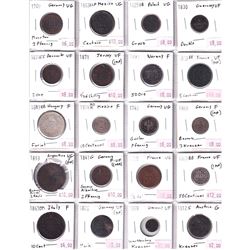 Mixed Page of 20x Miscellaneous World Coinage Dated 1709-1893 From Many Different Countries. Please 