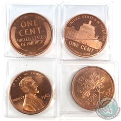 Lot of USA & Canada Medals Designed as 1-cents. You will receive USA 1909-S, 1965 & 2009 and a 2009 