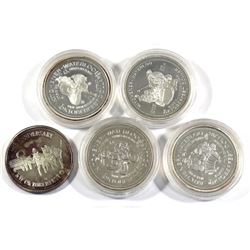 5x 1978, 1981, 1982, 1983 & 1984 Kitchener-Waterloo Oktoberfest .999 Fine Silver Tokens (TAX Exempt)