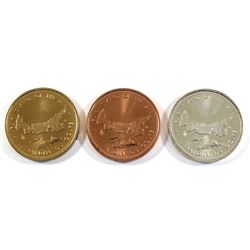 3x 1973 Prince Edward Island Centennial "Fair Island of the Sea" Bronze, Silver & Red Brass Medallio