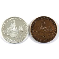 1873-1973 Prince Edward Island Silver & Bronze Centennial Medallion. 2pcs