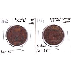 1842 VF-EF (PC-1B6) & 1844 EF (Corr) Province of Montreal Half Penny Tokens. 2pcs