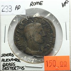 Rome 233 AD Brass Sestertius, Severus Alexander, VF, Reverse - 'Sol with Whip, SC.'