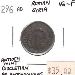 Roman Syria 296CE Antiocy Mint Diocletain Roman Coin VG-F