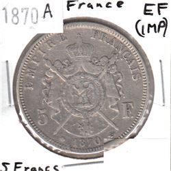 1870A France 5 Francs EF (impaired)