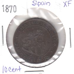 1870 Spain 10 Centimos in Extra Fine Condition