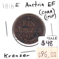 Austria 1816E Kreuzer in Extra Fine (EF-40) Condition (impaired)