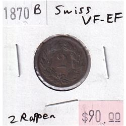 Switzerland 1870B 2 Rappen VF-EF (VF-30)