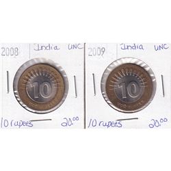 India 2008 & 2009 10 Rupees in Uncirculated Condition