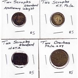 2 Scruples Apothecary Weights & 2 Drachms Apothecary Weights. 4Pcs.